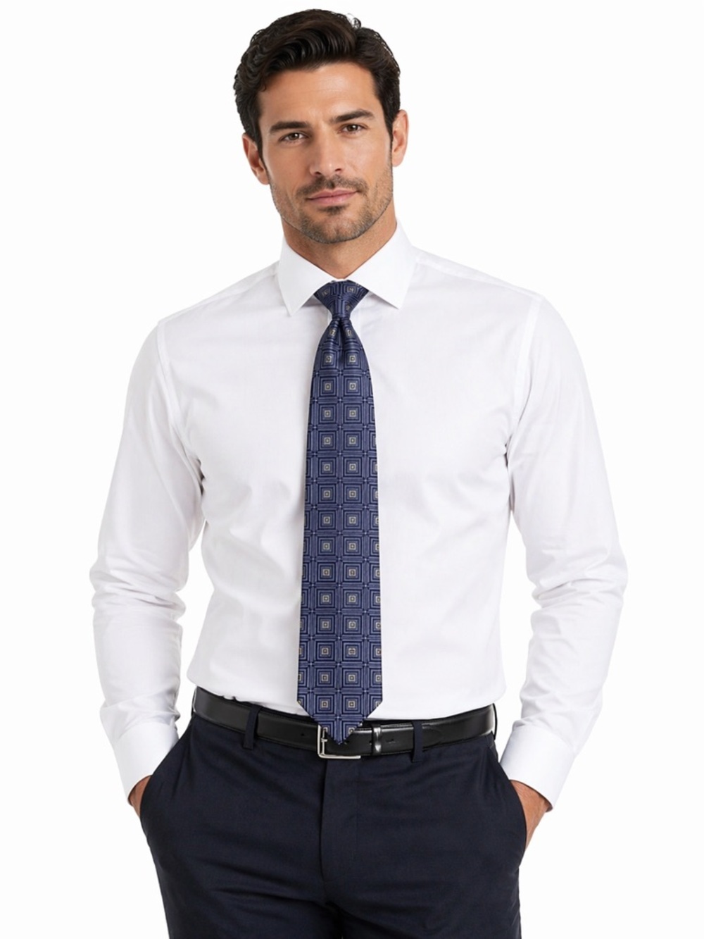 Harry Rosen  100% silk blue and grey geometric medallion tie